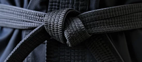 Foto op Plexiglas Black belt knot in taekwondo martial sport uniform. © 2rogan