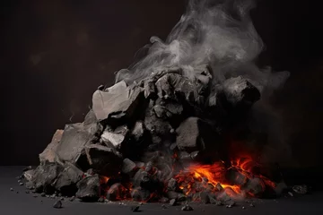 Fotobehang Glowing Piece smoldering coal. Energy fuel. Generate Ai © juliars