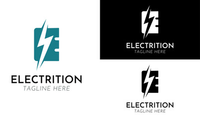 Electric Logo Template, Initial E Letter with Lightning Bolt Logo Template, Electric Bolt With Initial E Letter Logo Design, icon, symbol, vector Illustration.