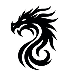 Dragon head vector illustration logo and tattoo template silhouette outline graphic isolated on white background.