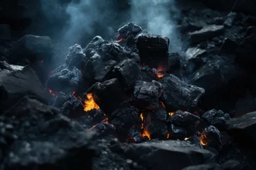 Rolgordijnen Hot Piece smoldering coal. Energy fuel. Generate Ai © juliars