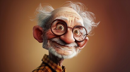 Smiling Senior: Caricature Depicting an Old Man Brimming with Cheer. Crafted with Generative AI - obrazy, fototapety, plakaty
