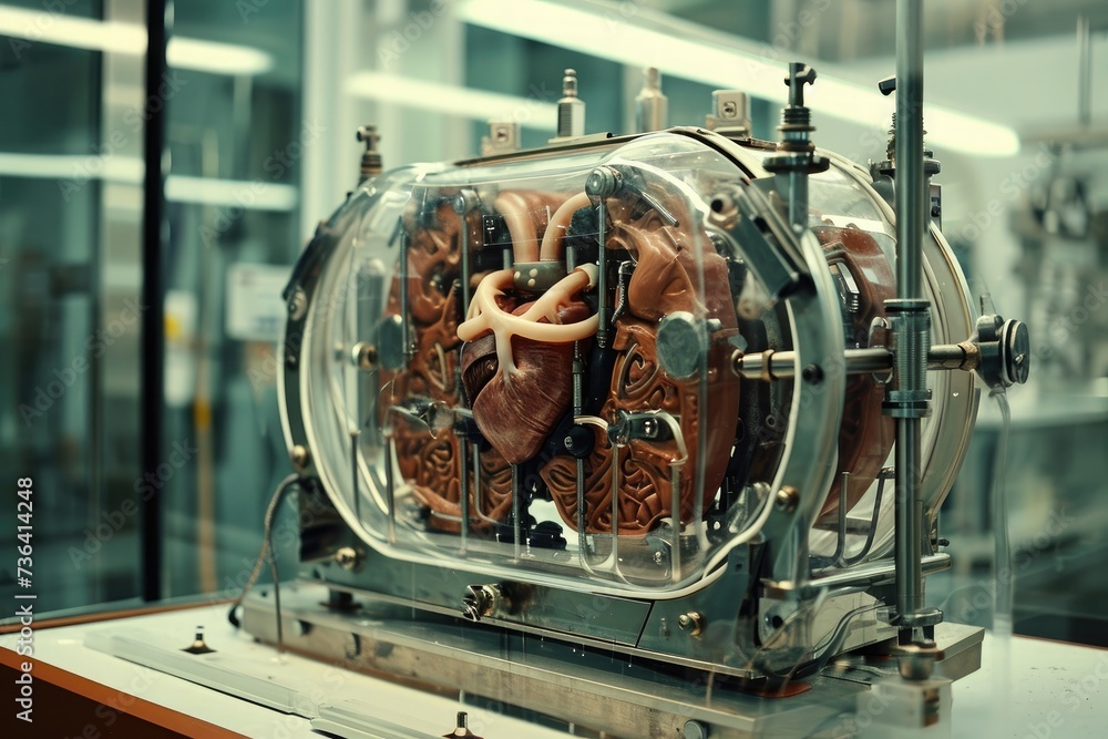 Poster the photo shows a highly intricate machine with a visible heart at its core, revealing numerous comp