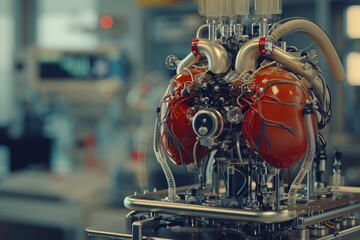 A detailed model showcasing the anatomy of a human heart with multiple functioning valves, Animated representation of a heart-lung machine, AI Generated