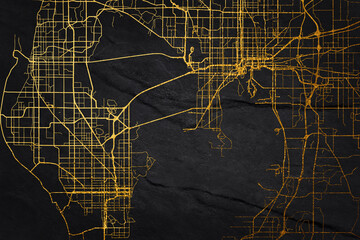 Golden vector city map of Tampa, Florida, United States of America on a black abstract background. - obrazy, fototapety, plakaty