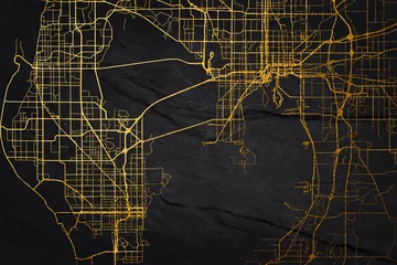 Fotobehang Atlantische weg Golden vector city map of Tampa, Florida, United States of America on a black abstract background.