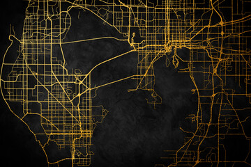 Golden vector city map of Tampa, Florida, United States of America on a black abstract background. - obrazy, fototapety, plakaty