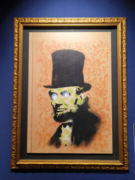 Artwork „Abe Lincoln“ by Banksy in the exhibition „The Mystery of Banksy - A Genius Mind“ at the Technikum in Mülheim an der Ruhr on 18.11.2022 