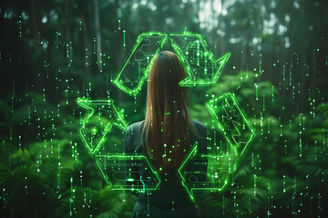 Girl icons recycling and eco symbols.