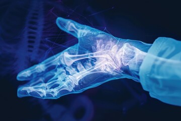 Fototapeta premium A detailed close-up shot of a hand firmly holding a pen in a vertical position, Artistic representation of a fractured wrist being treated, AI Generated