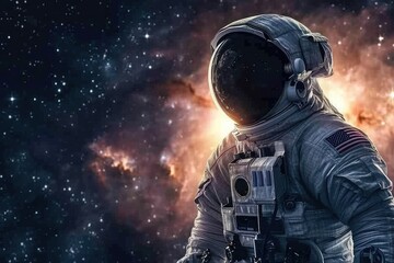 An astronaut stands in awe as they gaze at the vast expanse of stars filling the night sky, Astounding view of an astronaut staring into the vastness of space, AI Generated
