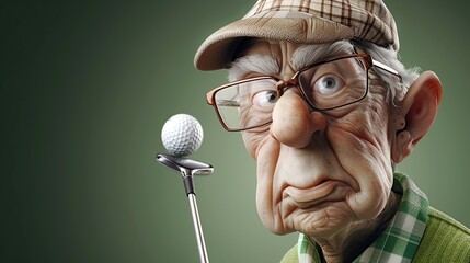 Caricature Illustration of a Grandfather with a Passion for Golf. Crafted by Generative AI