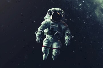 An astronaut floats weightlessly in space, surrounded by a backdrop of twinkling stars, Astronaut in a glowing white spacesuit drifting in the black void of space, AI Generated