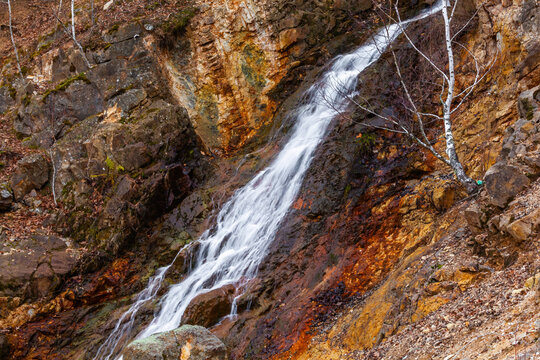 Scenic waterfall in slow motion flow