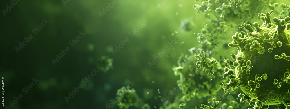 Poster abstract green bokeh background with light particles. fresh and natural backdrop for eco concepts. p