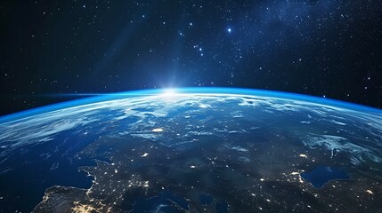 Fototapeta na wymiar Stunning view of earth from space with sunrise, digital art. high-quality image for background use. AI