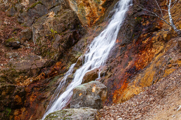 Scenic waterfall in slow motion flow