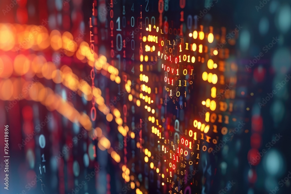 Aufkleber a detailed view of a computer screen with an abundance of numbers displayed, binary code forming the