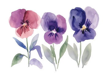 パンジーの水彩イラスト、春の花