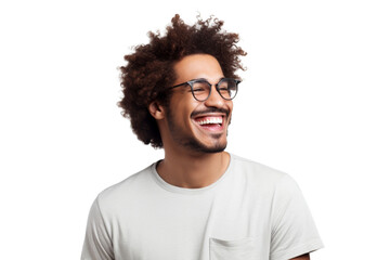 Studio portrait of Handsome African-American man with clean healthy skin and happy smile isolated on transparent png background.