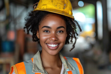 Afro woman wearing Construction worker uniform for safety on site