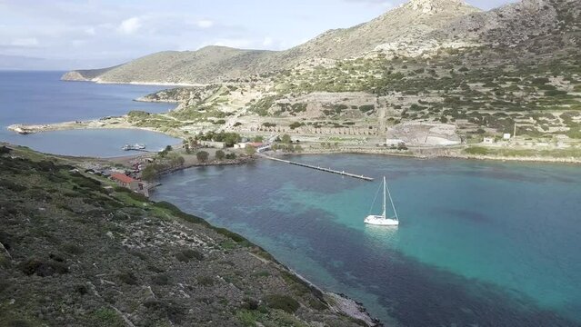 Exploring Knidos Ancient City: Aerial Drone Video of Ruins, Harbor, and Marina Along Turkey's Scenic Coastline