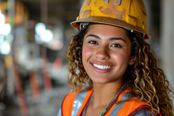 Hispanic woman wearing Construction worker uniform for safety on site