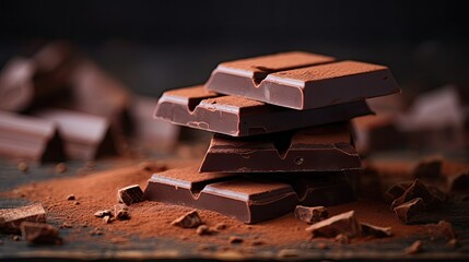close up delicious chocolate bar. Appetizing chocolate made from natural cocoa. Dark chocolate on dark background