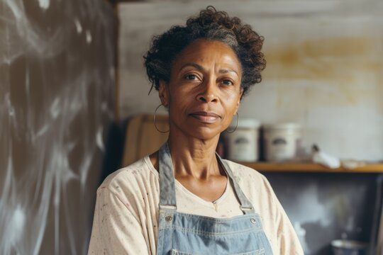 Portrait of a female painter refurbishing a house