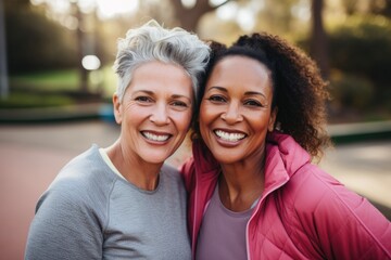 Obraz premium Portrait of a two diverse active senior women outdoors