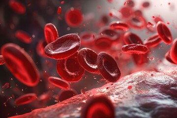 Red blood cells capably flowing through a blood vessel, maintaining healthy circulation and delivering oxygen to tissues, Blood cells shown in a beautiful, flowing movement, AI Generated