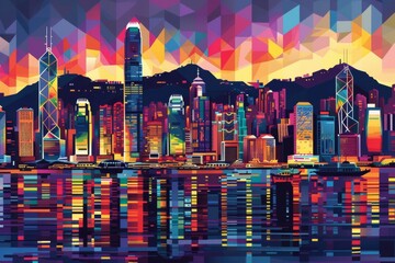 City skyline in vibrant cubism Generative AI