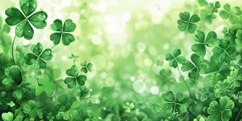 Green st patrick's day background with clovers - Festive Shamrock Pattern for Irish holiday, lucky