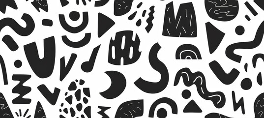 Playful Black & White Patterns, Whimsical Shapes