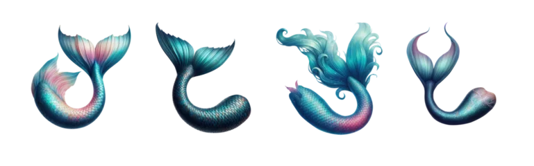 Foto op Canvas Mythical Mermaid Tails Collection: Enchanting Fins, Scales, Flukes, Water Wings, and Siren Tails with a Transparent PNG Background. Pen tool premium cutout.  © Mr. PNG