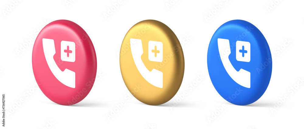 Poster call phone add emergency hotline service button 3d realistic isometric circle icon
