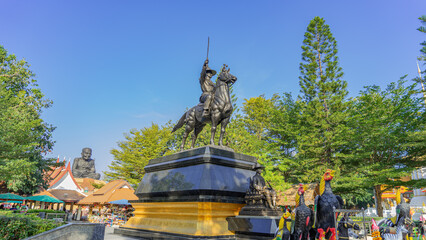 Picture of King Taksin the Great Monument. or King Krung Thonburi riding a horse and held the sword...
