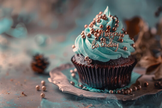Cheerful Birthday Cupcake with Teal Highlights
