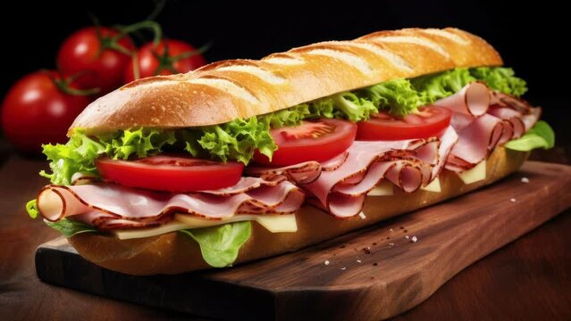 Zooming in on a Delicious Ham Sandwich with Lettuce and Tomato
