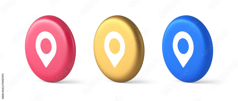 Poster gps map pin location service button application direction distance pointer 3d realistic icon