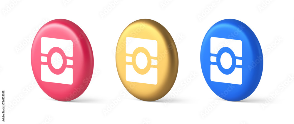 Poster camera photo video application button multimedia photograph service 3d isometric circle icon