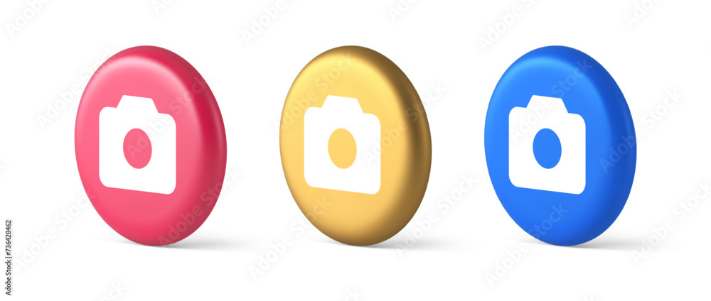 Poster camera multimedia application content creation digital button 3d realistic isometric circle icon