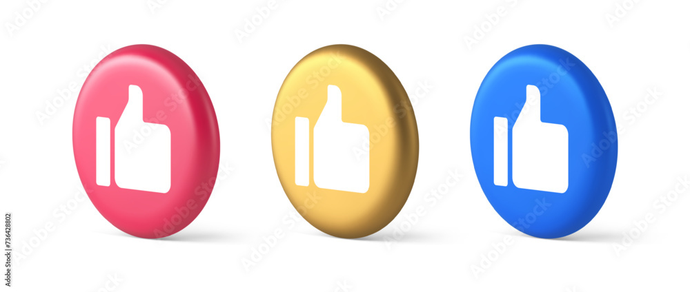 Poster thumb up like cool button cyberspace approve acceptance communication 3d isometric circle icon