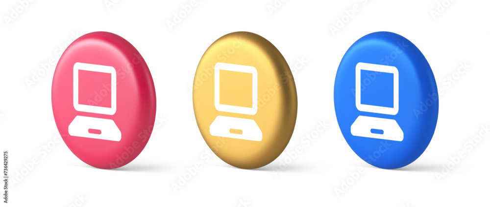 Poster computer network connection button digital information browsing 3d realistic isometric circle icon