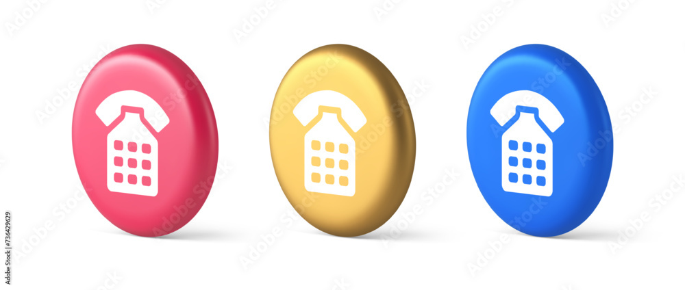 Poster phone call contact communication web button helpline hotline 3d realistic isometric circle icon