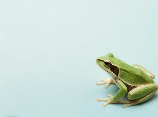 Green frog on the pastel background. 29 February leap year day concept