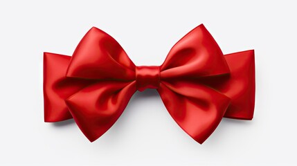 A vibrant red ribbon bow isolated on a white background, perfect for festive gift presentations