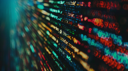 digital binary code background ,theme of technology and data flow in an urban environment.