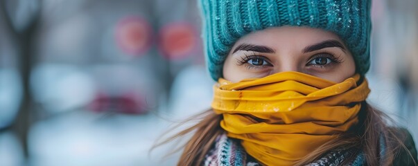 Woman practicing flu prevention measures amid health concerns. Concept Health and Hygiene Practices, Flu Prevention, Woman Taking Precautions, Health Concerns, Staying Safe - obrazy, fototapety, plakaty