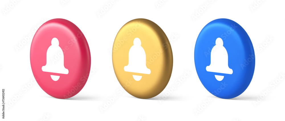 Aufkleber bell ring audio sound button signal push reminder cyberspace interface notification 3d icon